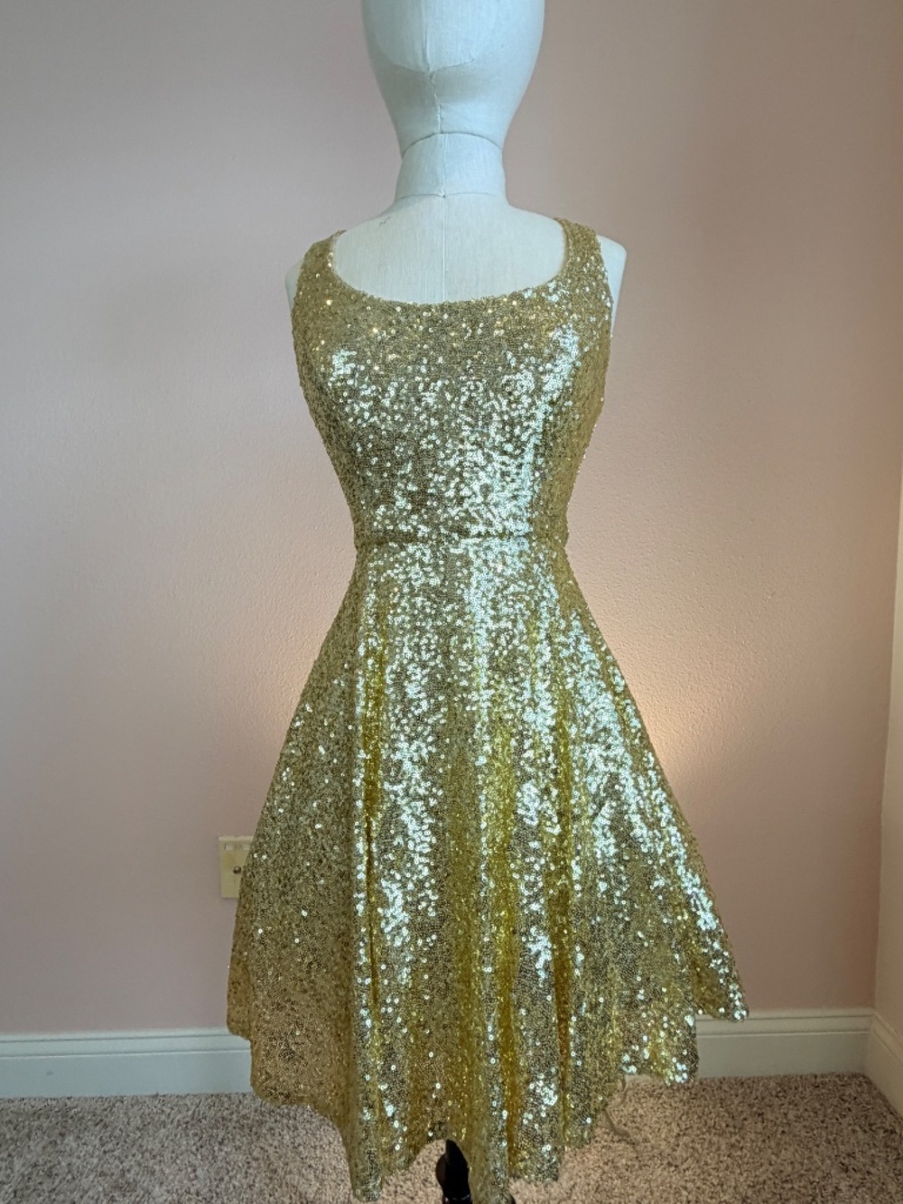B. Darlin Gold Sequin Cross Back Skate Dress 3/4